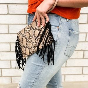 Faux Snake Skin fringe wristlet